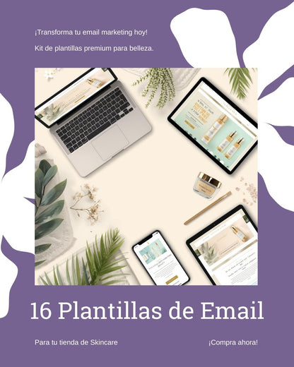 Kit de 16 Plantillas de Email Marketing para Skincare y Belleza — Estilo Cálido Elegante | Para Klaviyo y Canva